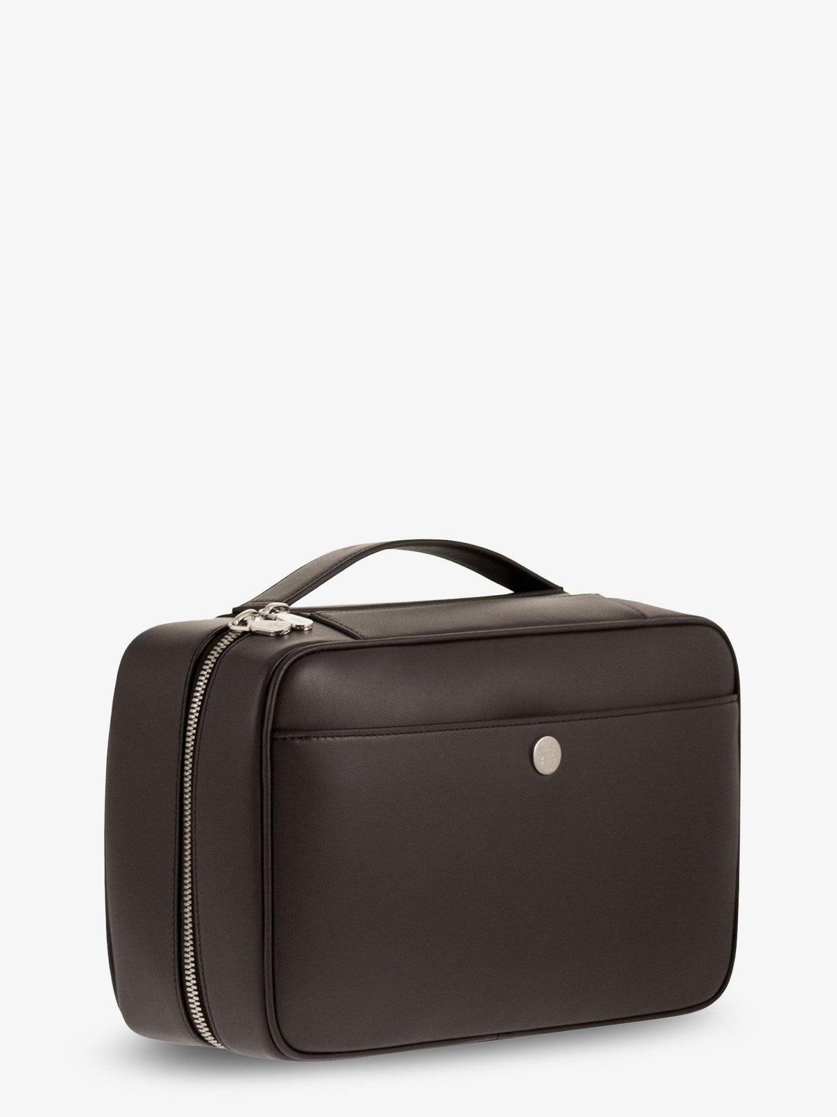 Leather beauty case with metal logo detail