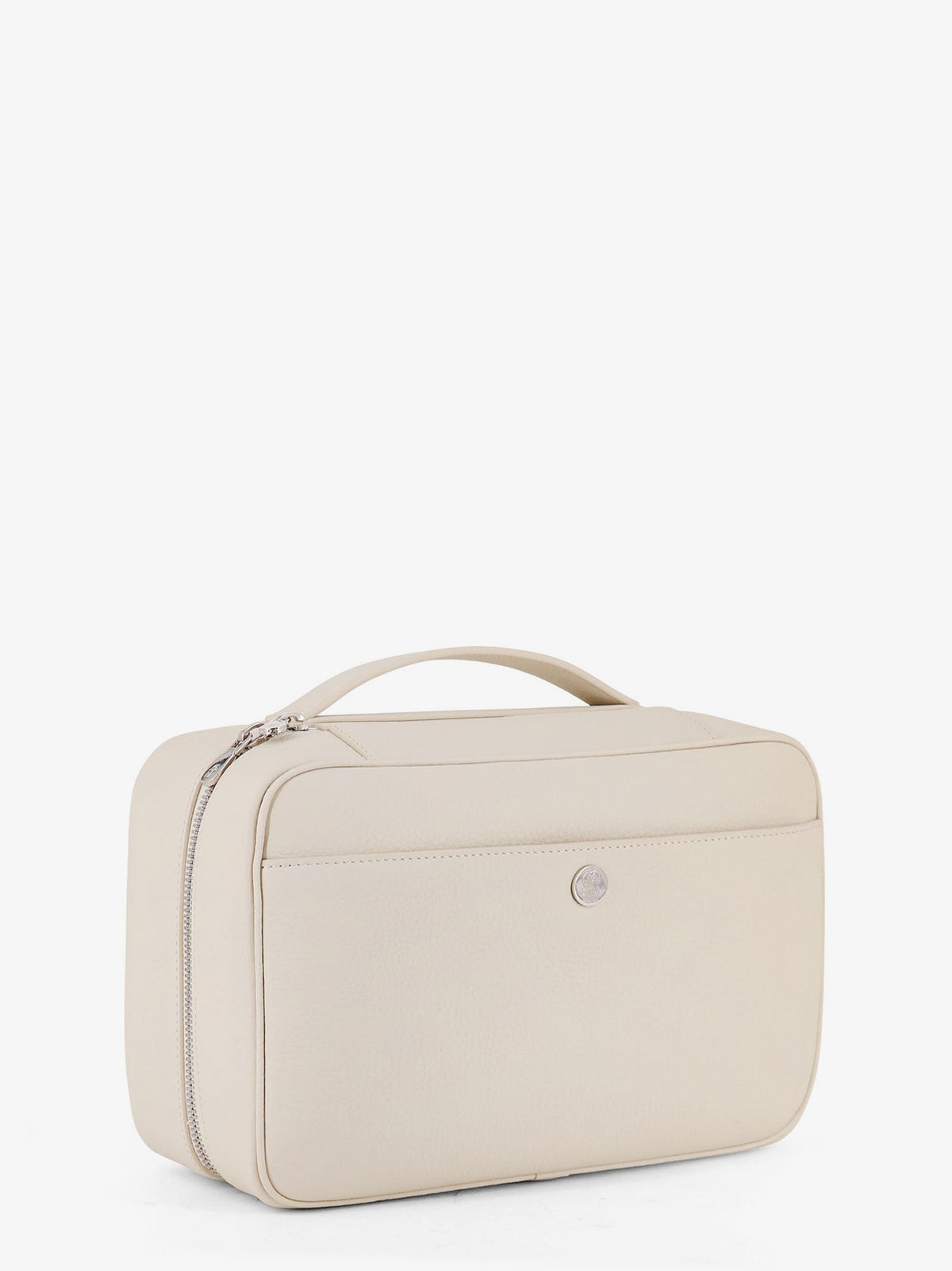 Leather beauty case with metal logo detail