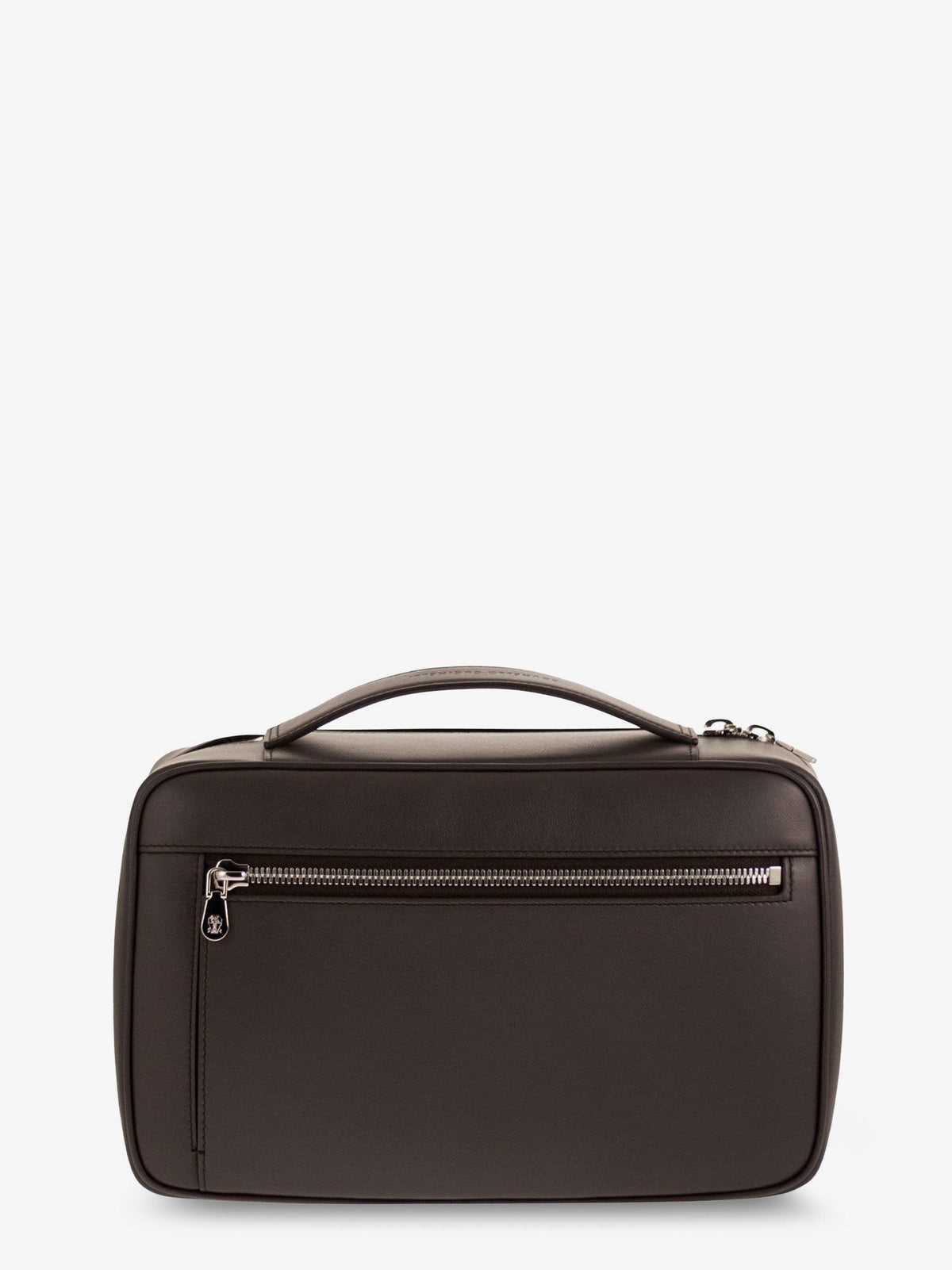 Leather beauty case with metal logo detail