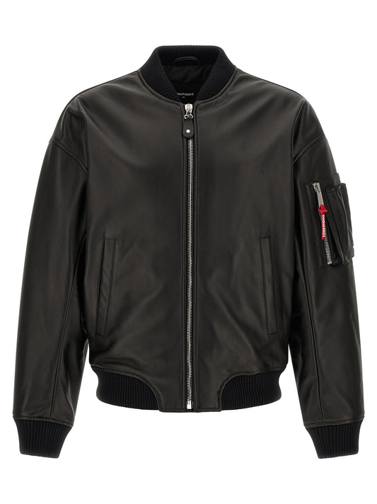 Leather bomber jacket