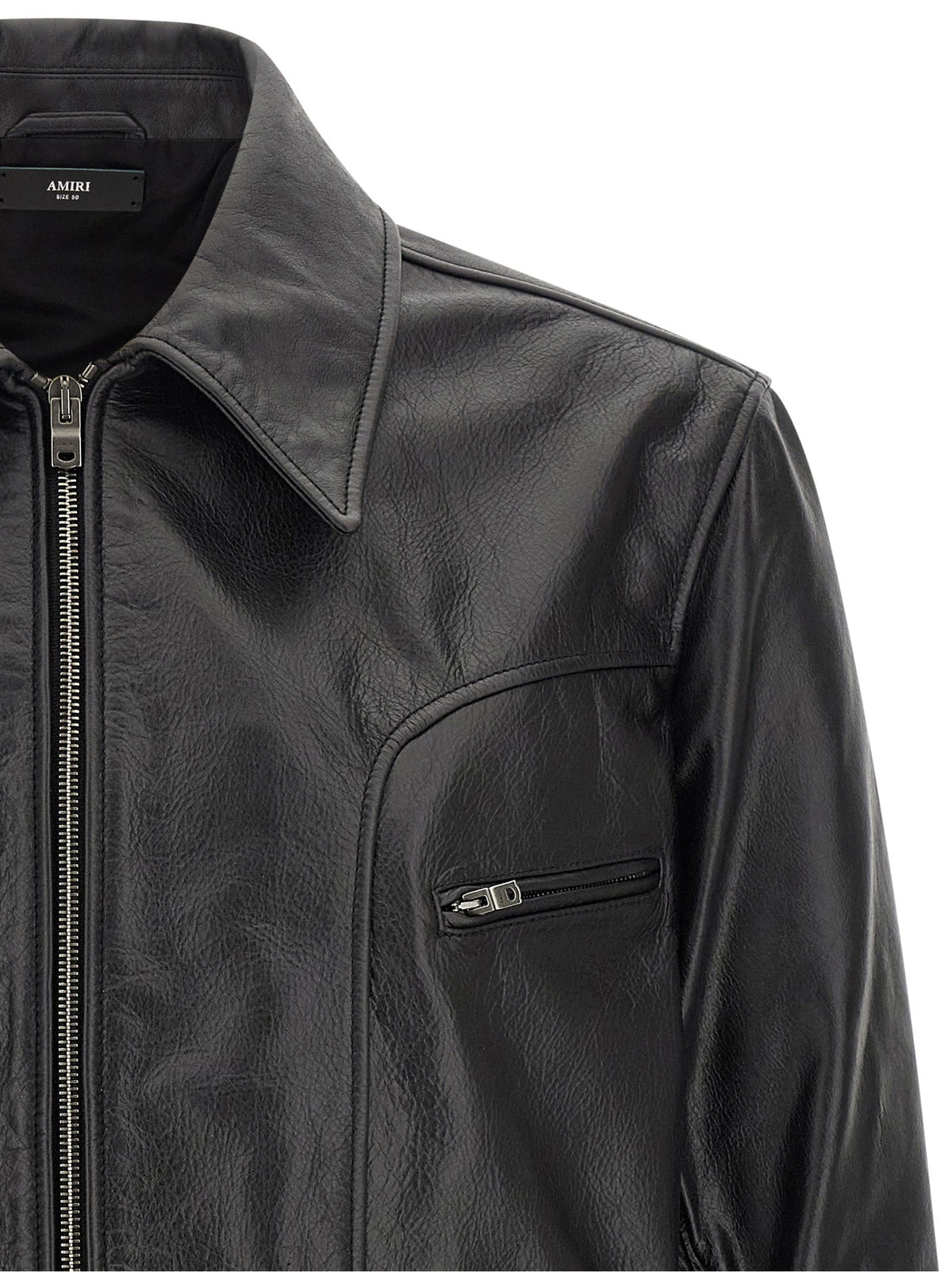 Leather jacket with zip