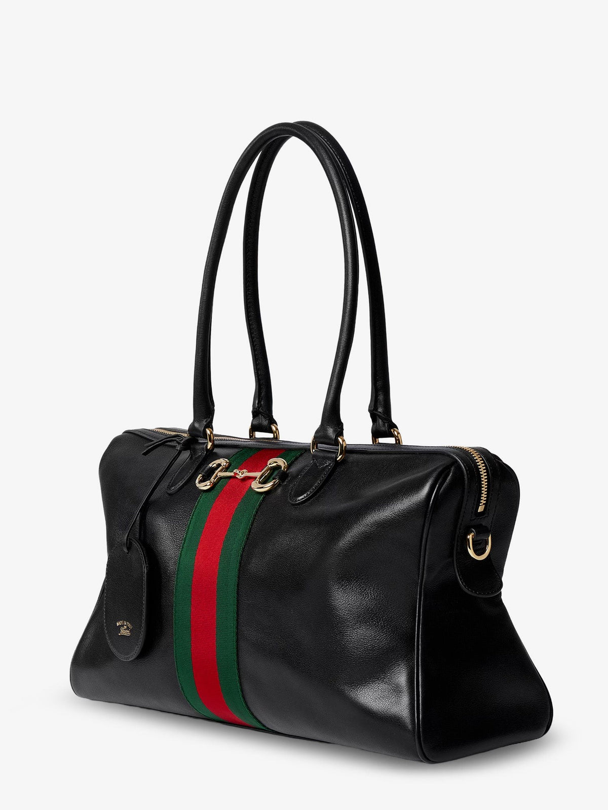 Leather shoulder bag with metal clasp