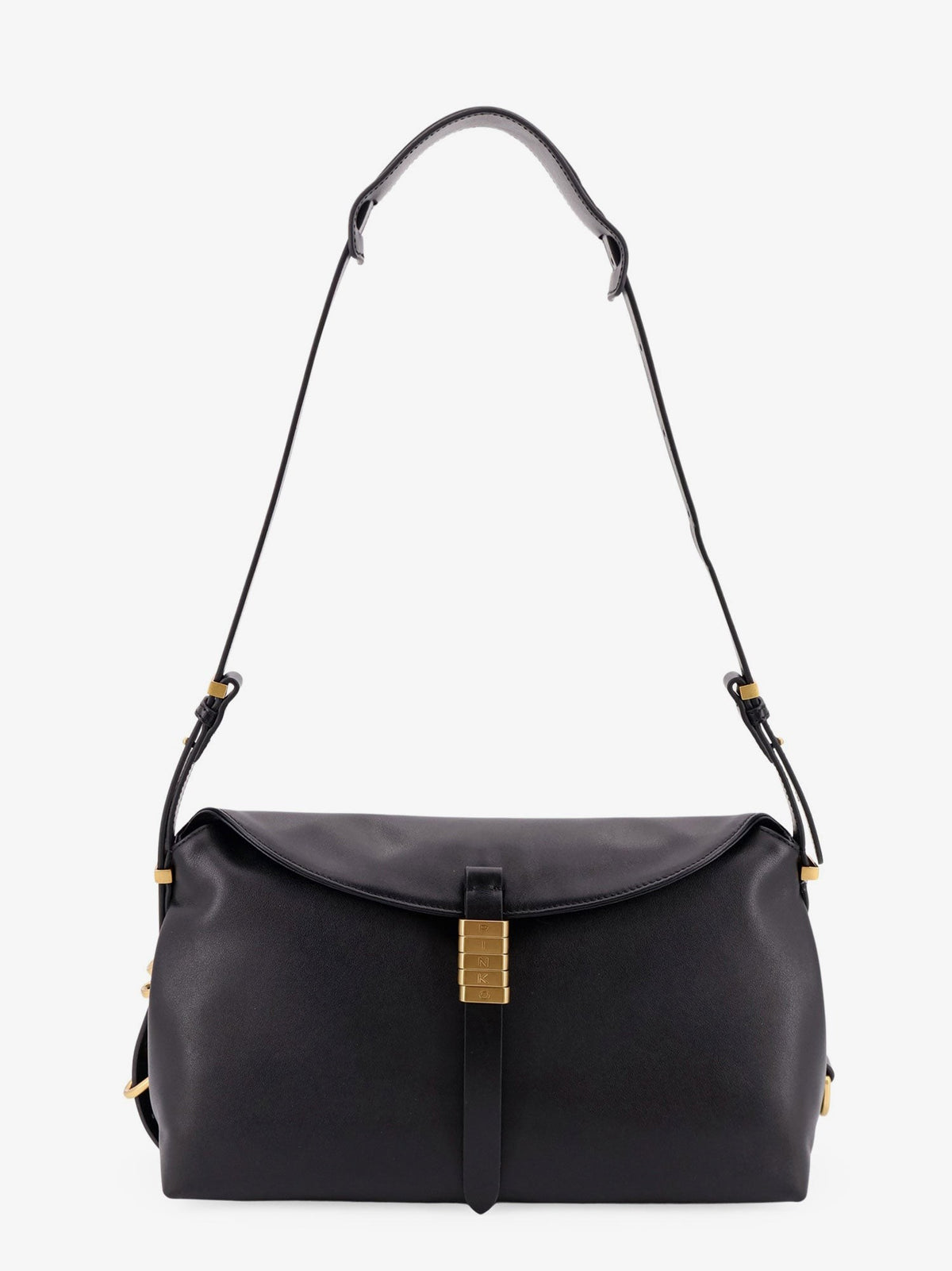 Leather shoulder bag with metal detail with engraved logo