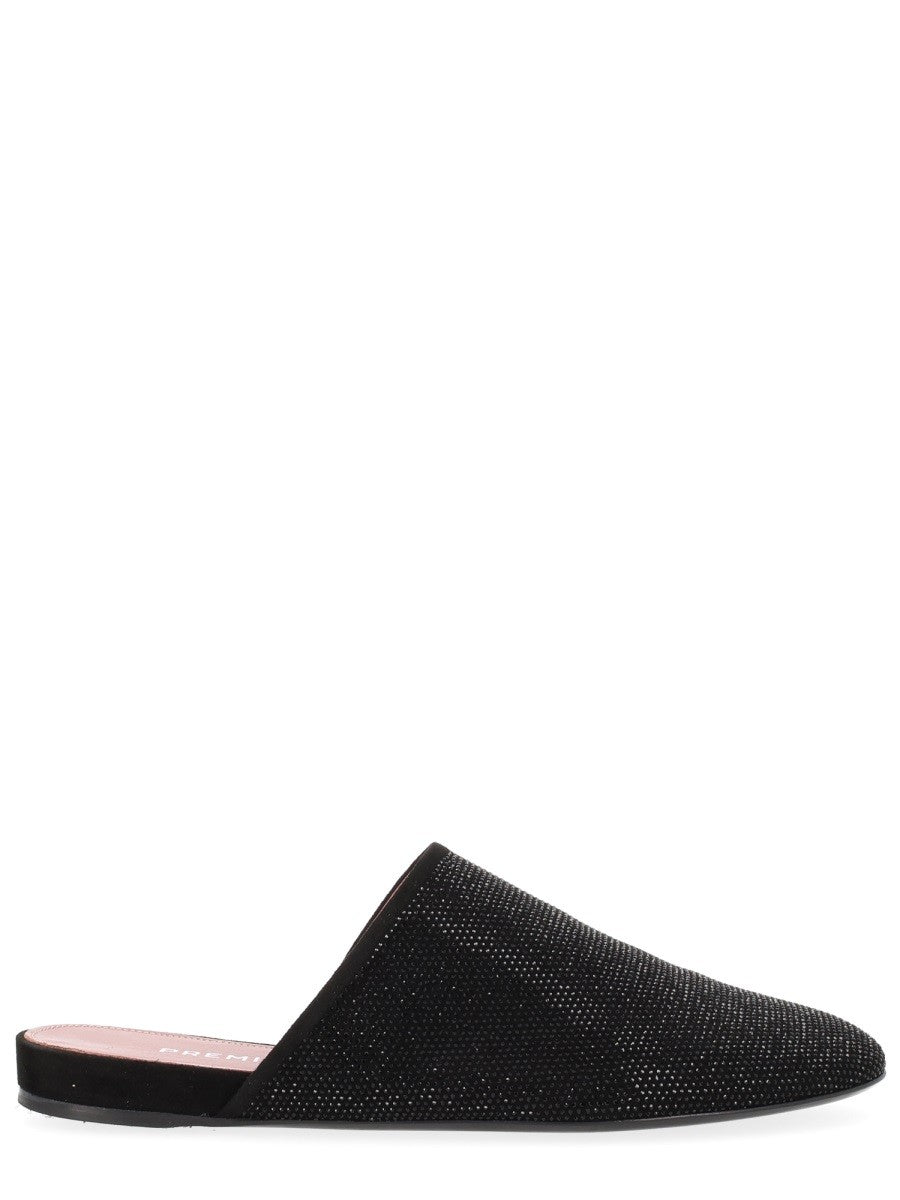 LEATHER SLIPPER WITH RHINESTONES