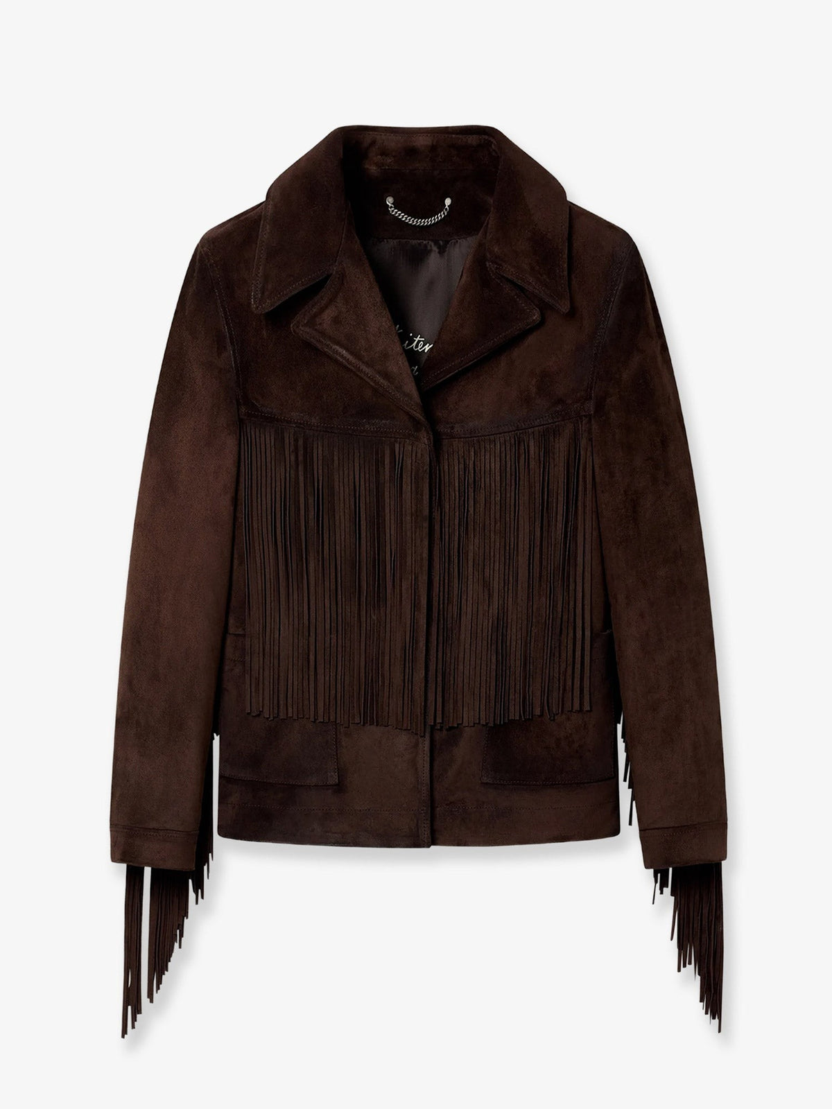 Linda Journey waxed suede jacket with fringes