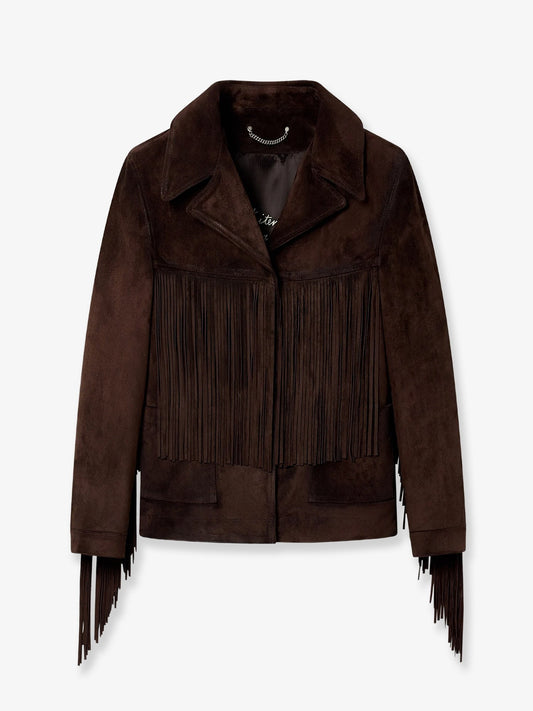 Linda Journey waxed suede jacket with fringes