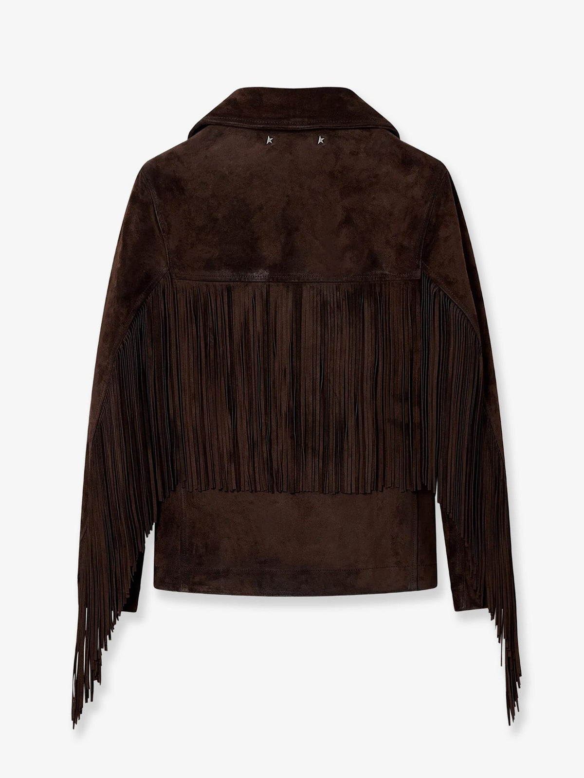 Linda Journey waxed suede jacket with fringes