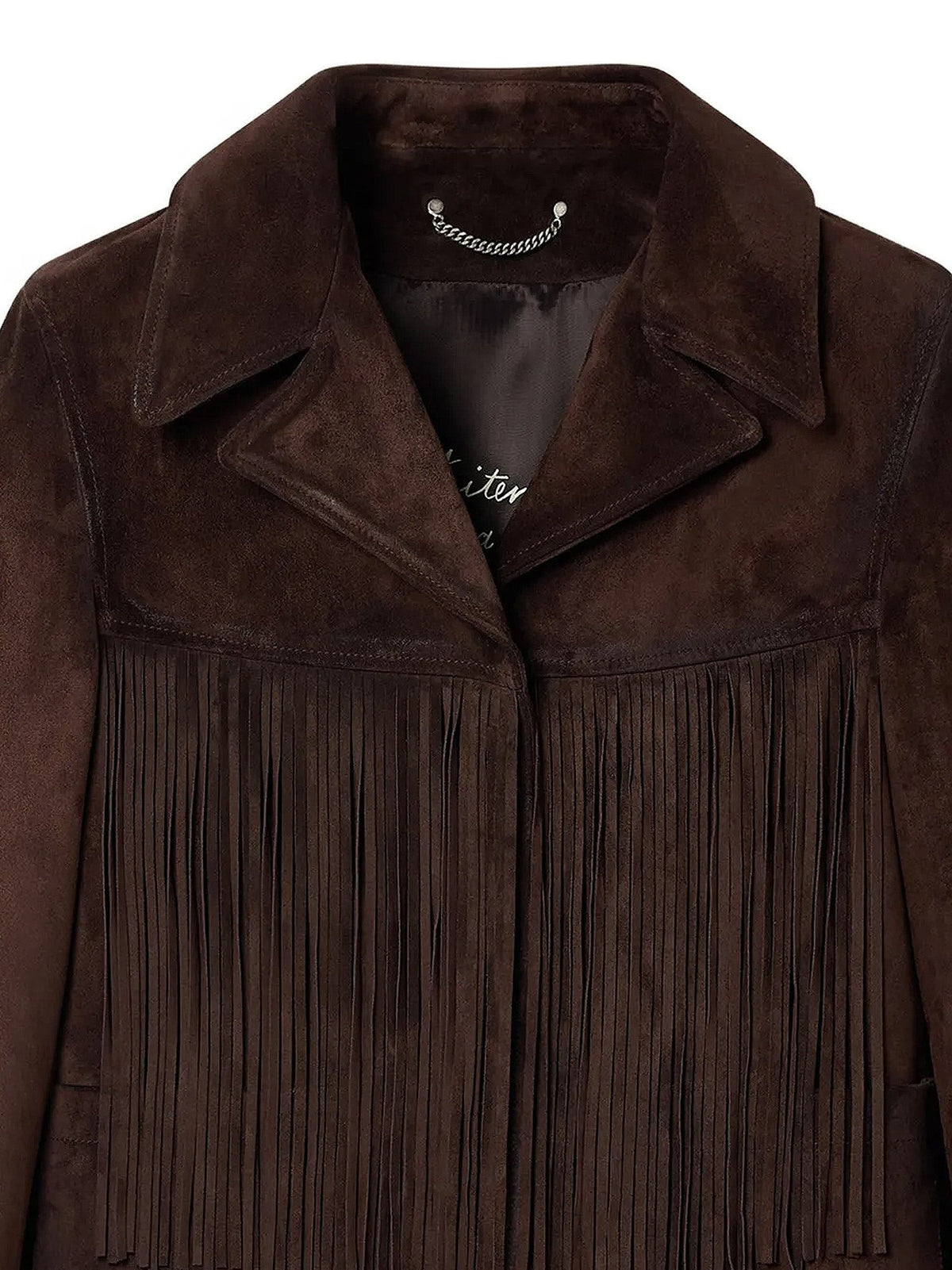 Linda Journey waxed suede jacket with fringes