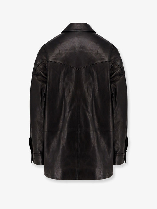 Long padded leather Unisex jacket