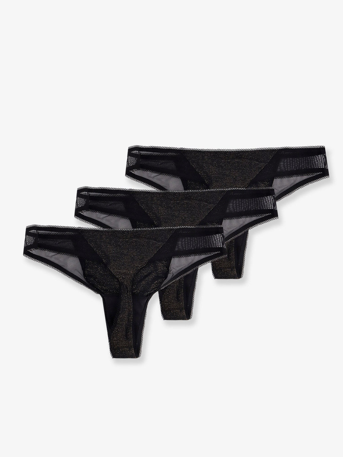 Lurex thong tripack with lace trim