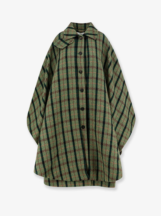 Madras wool cape coat