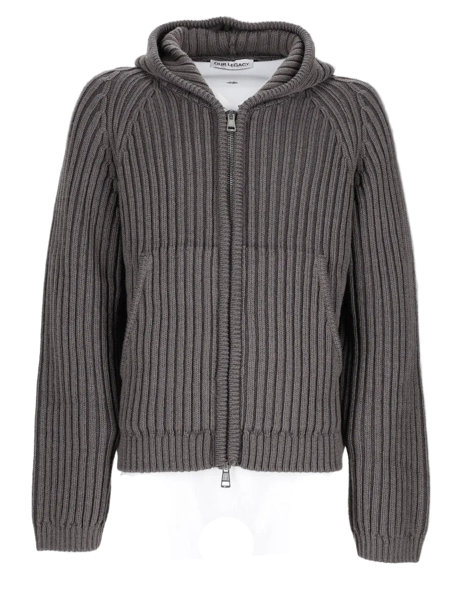 Maglia In Lana Merino Con Zip e Cappuccio