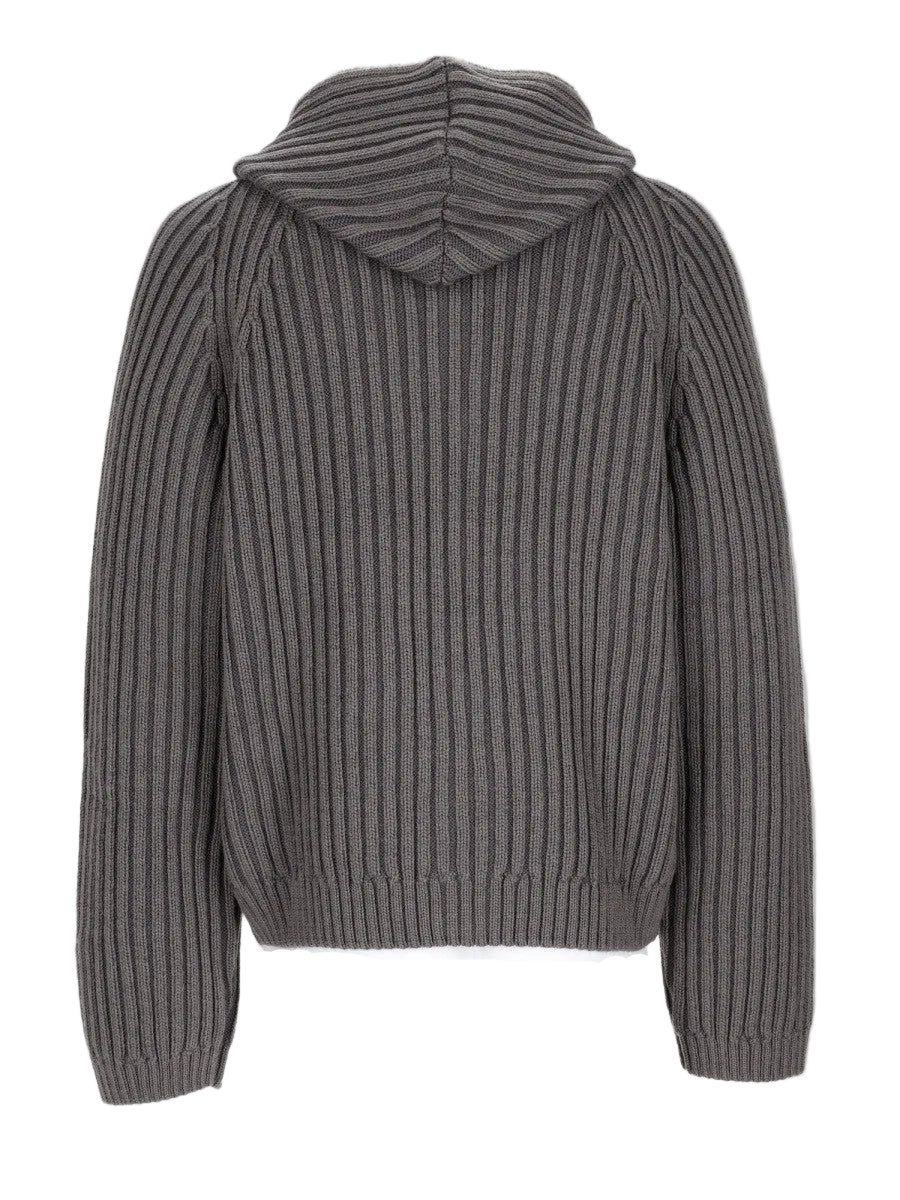 Maglia In Lana Merino Con Zip e Cappuccio