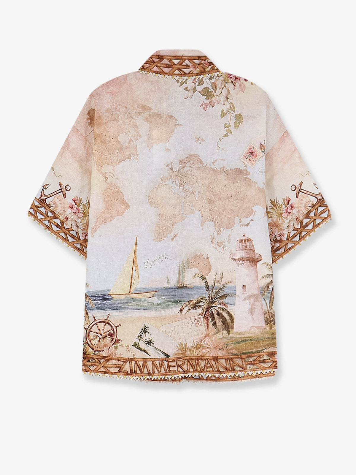 Mahon Linen Shirt with Blue Island Map Print