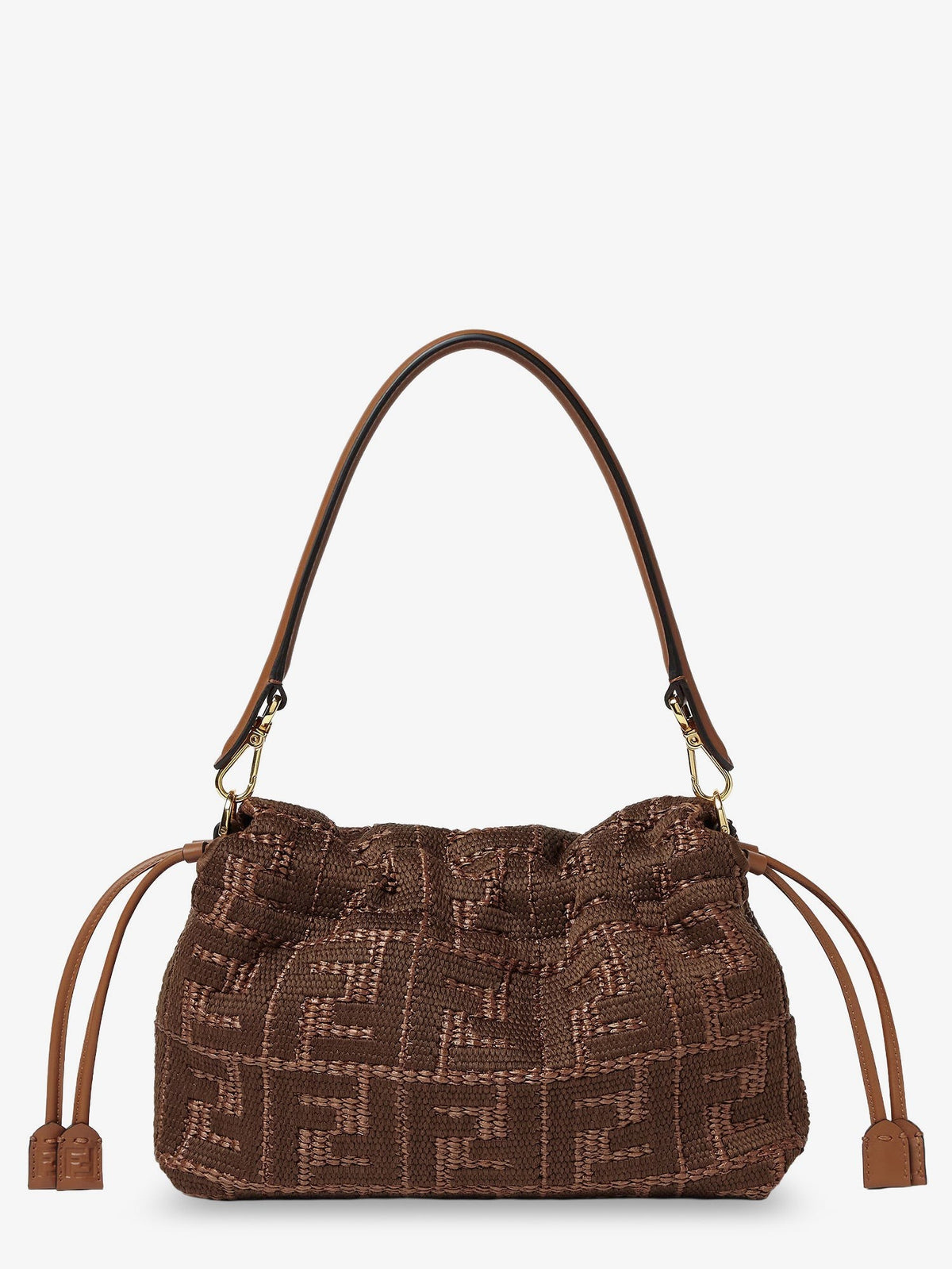 Mamma Baguette Medium Raffia Handbag with FF Embroidery