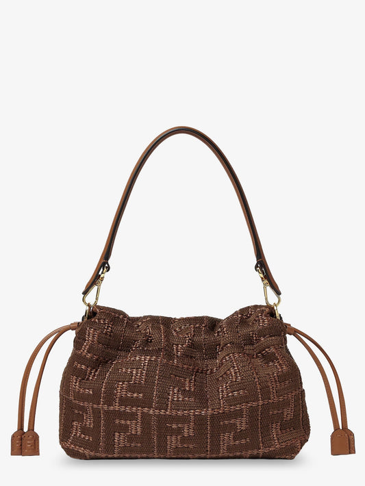 Mamma Baguette Medium Raffia crossbody bag with FF Embroidery