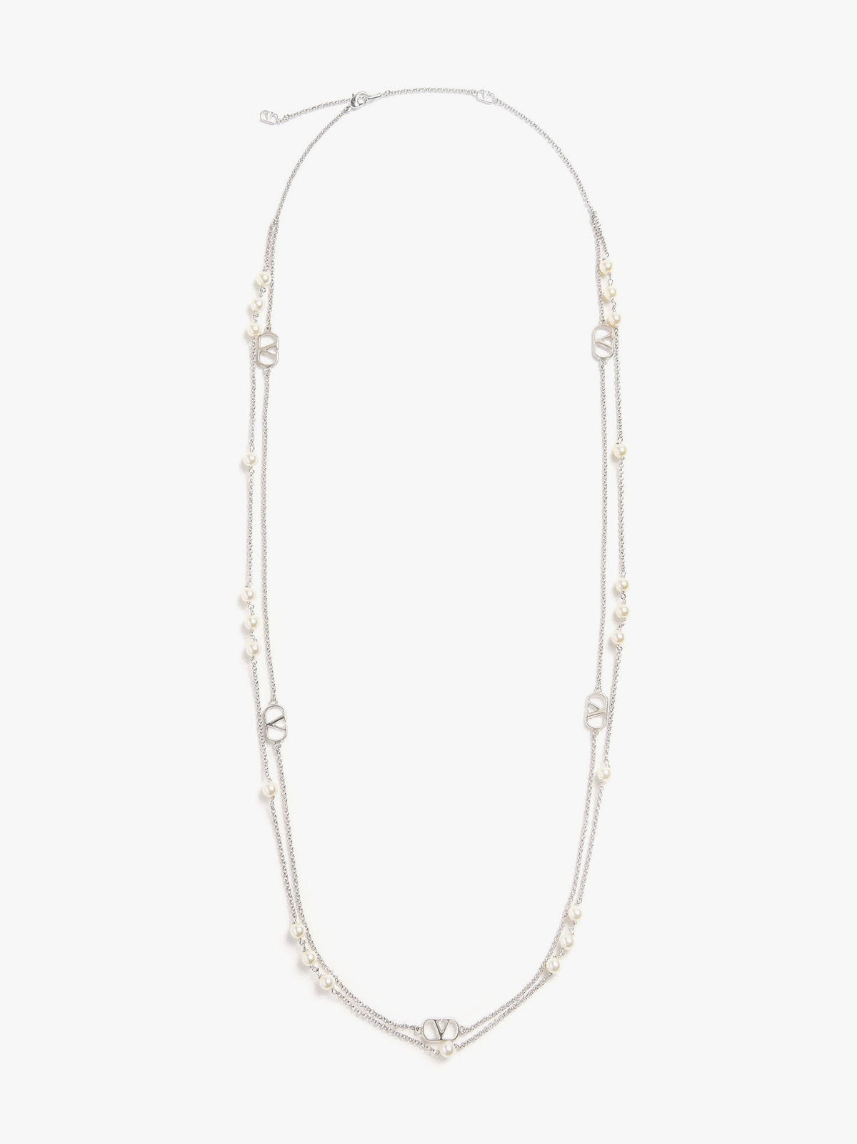Metal and pearls VLogo Signature necklace