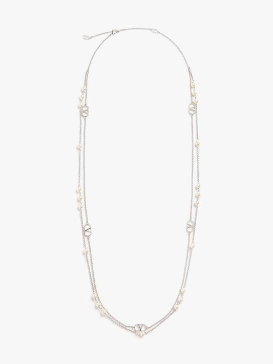 Metal and pearls VLogo Signature necklace
