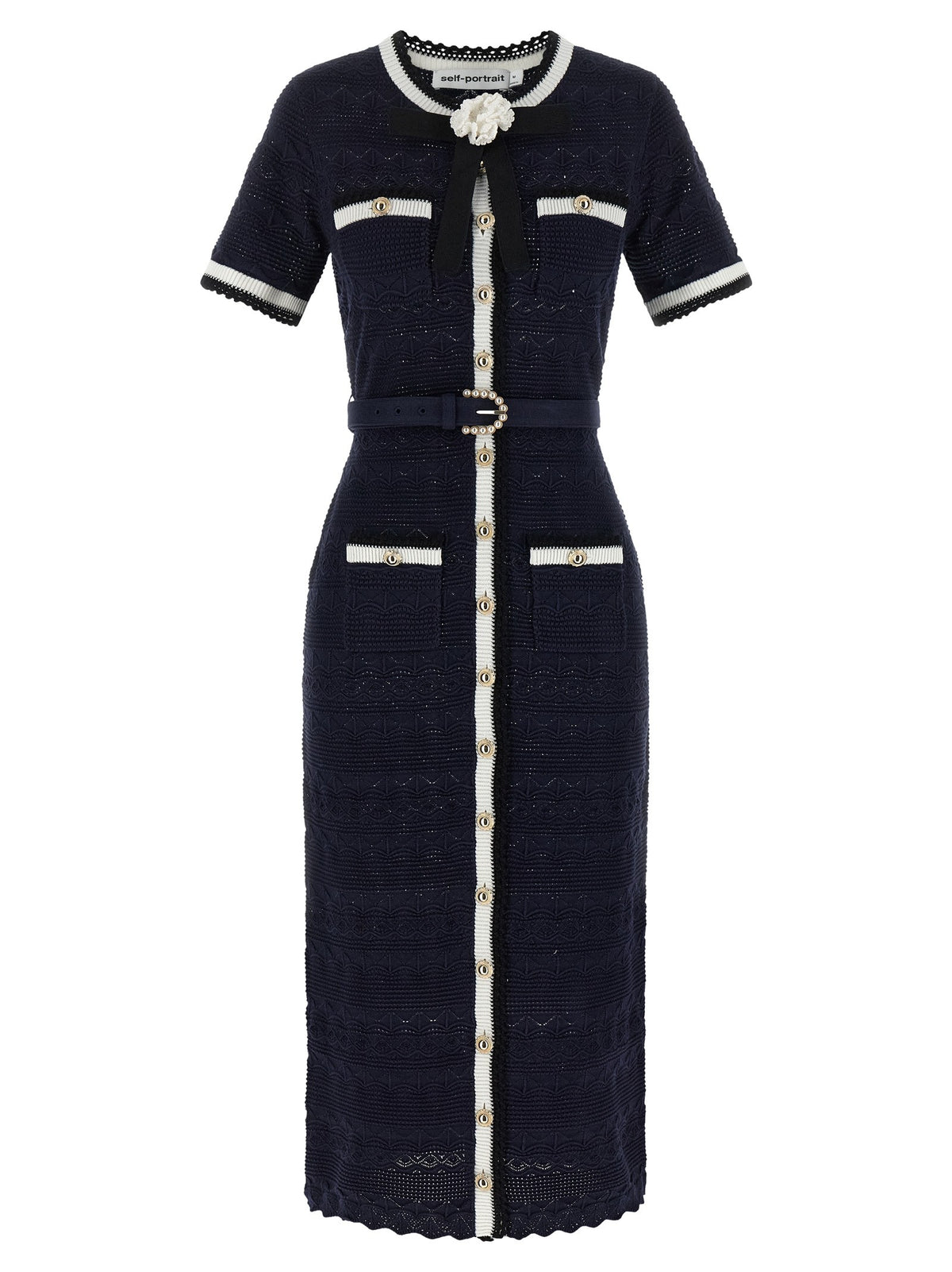 'Navy Pointelle Knit Midi' dress
