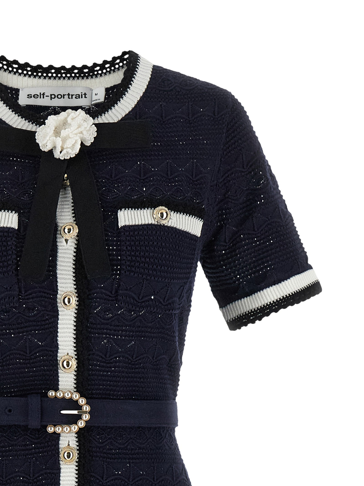 'Navy Pointelle Knit Midi' dress