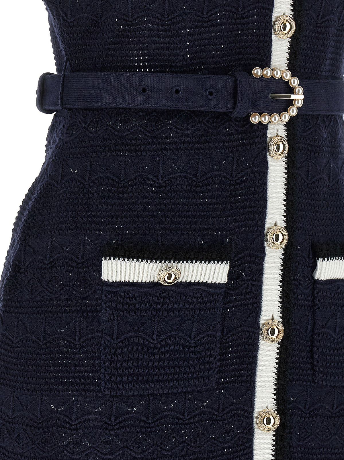 'Navy Pointelle Knit Midi' dress