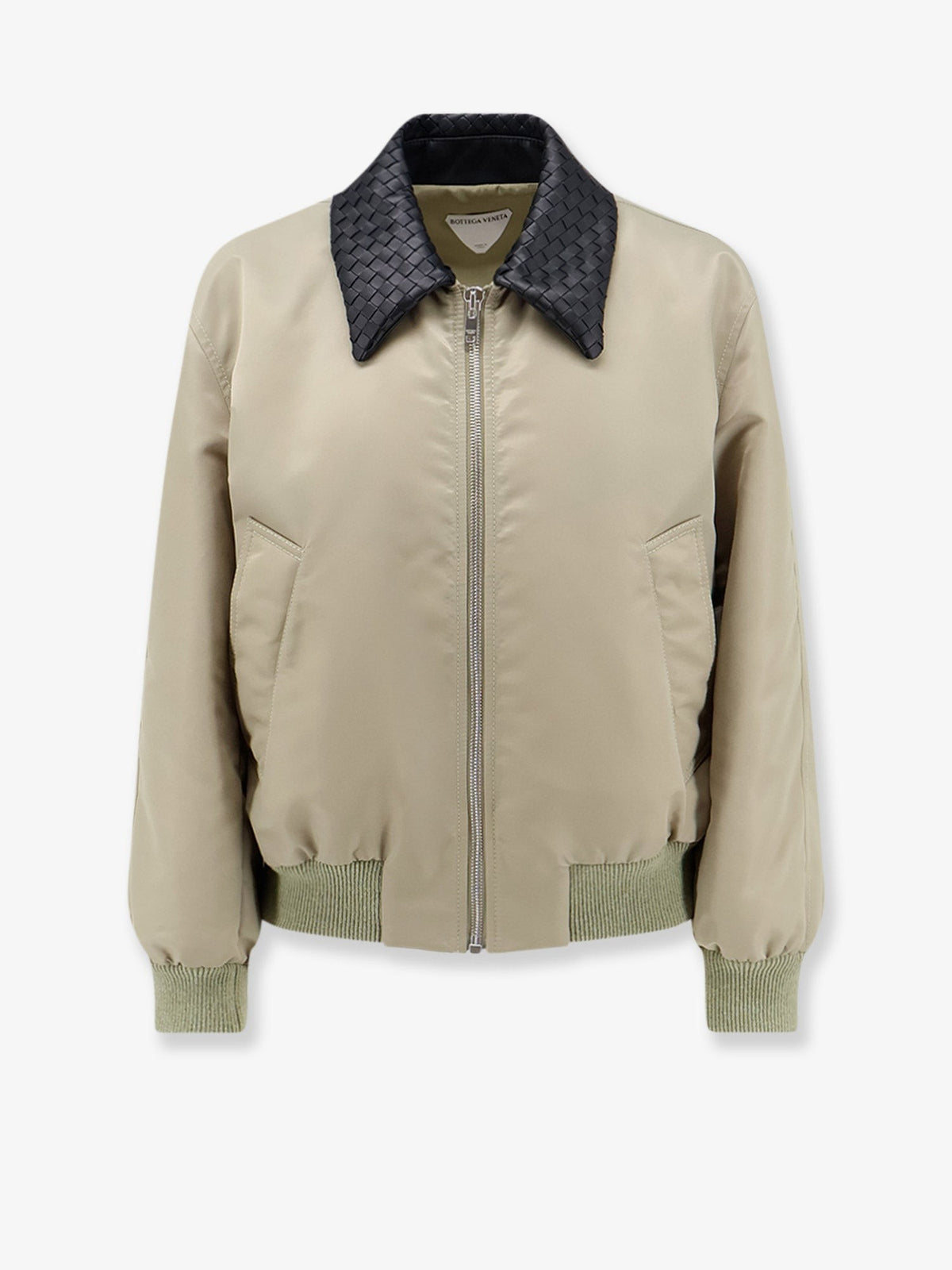 Nylon blouson with Intrecciato leather collar