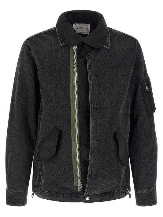 Nylon insert denim jacket