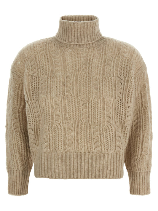 Openwork turtleneck sweater