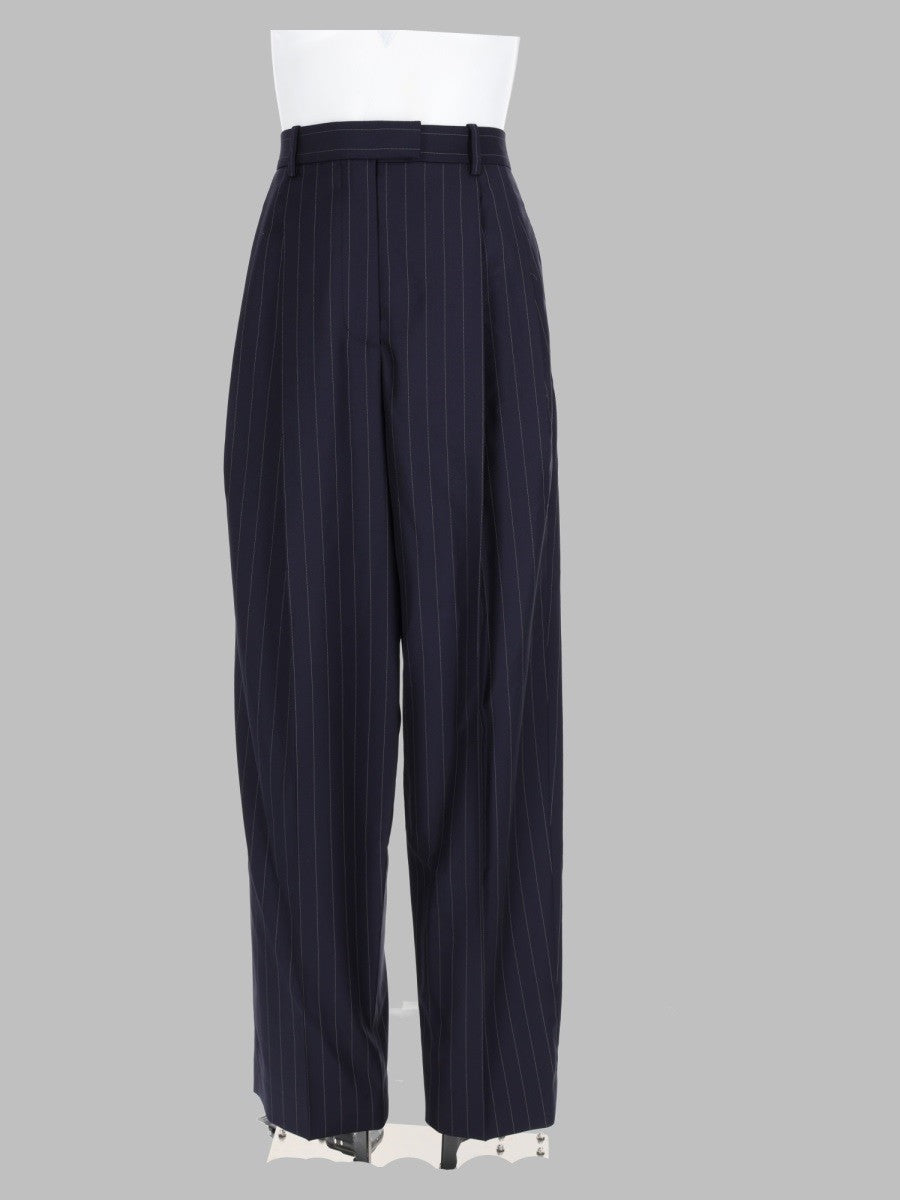 Pantalone a Righe con Doppia Piega in Lana