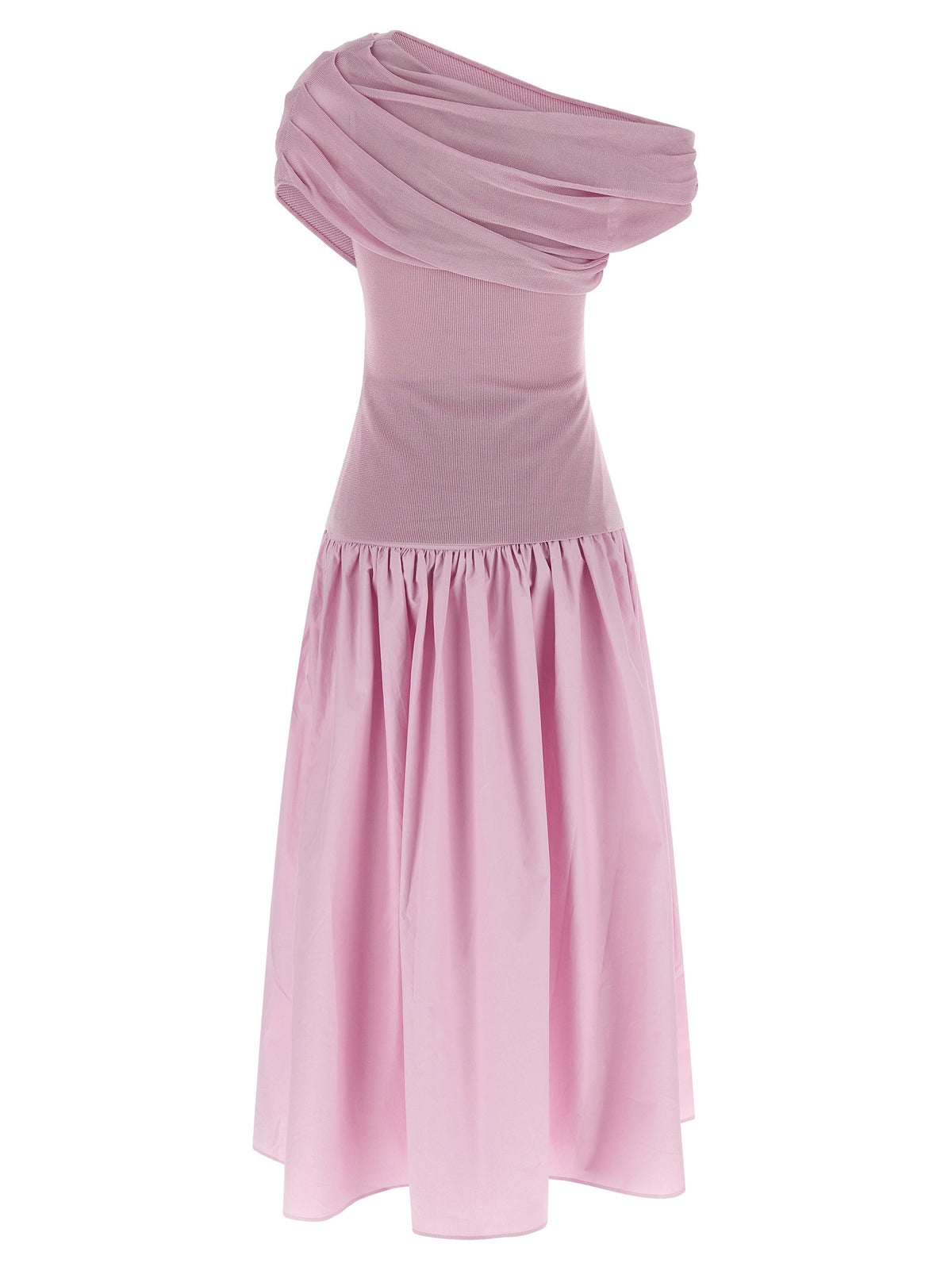 'Pink Cotton Draped Knit Midi' dress