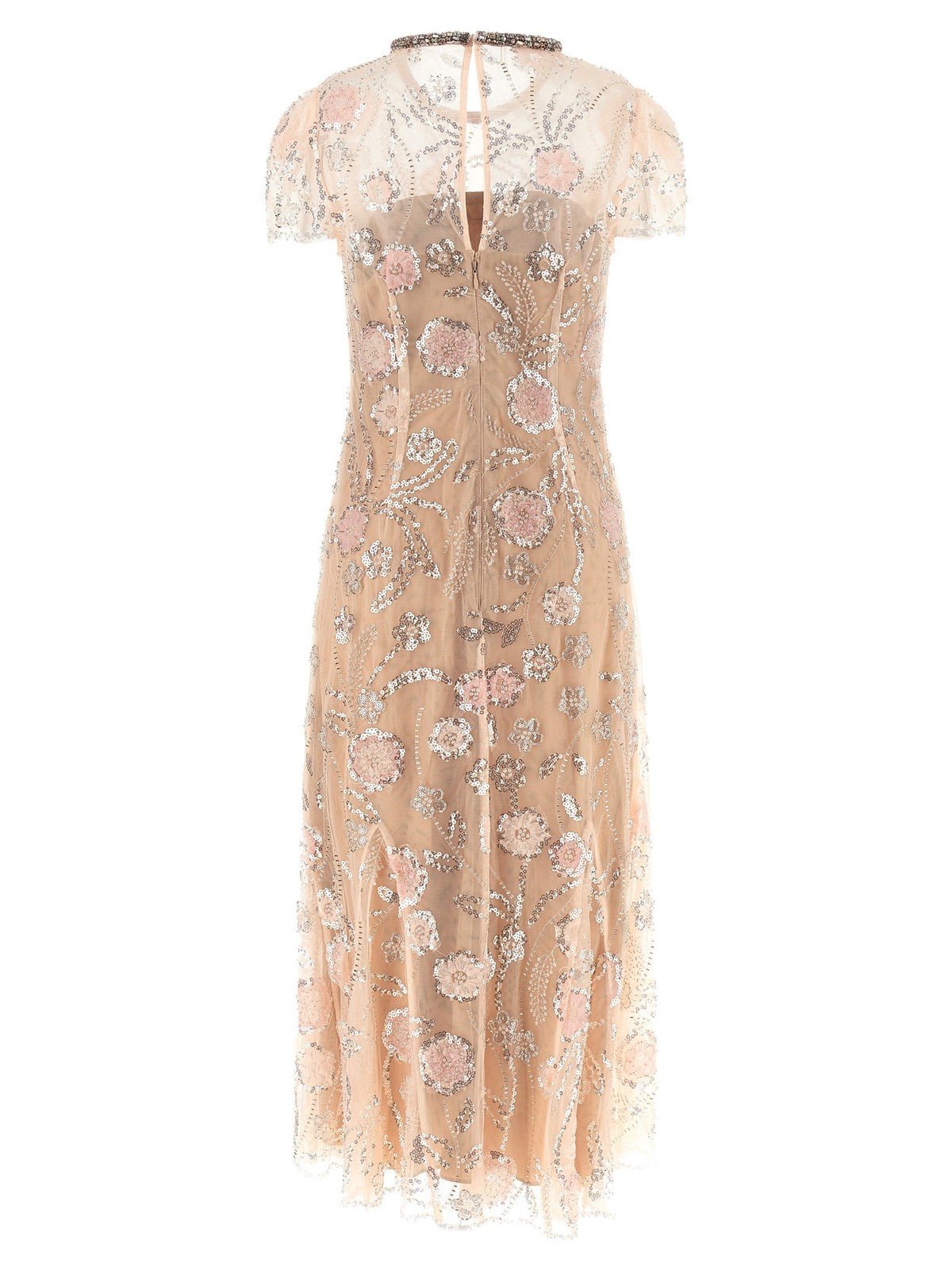 'Pink Flower Sequin Embellished Midi' dress
