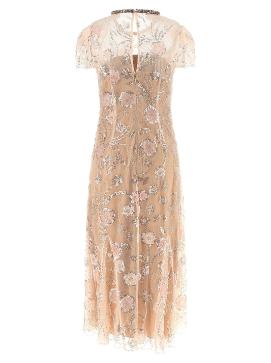 'Pink Flower Sequin Embellished Midi' dress