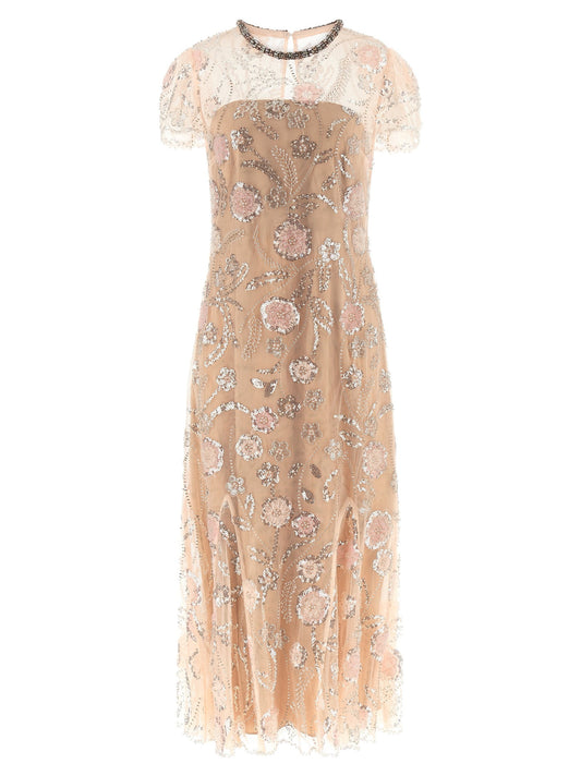 'Pink Flower Sequin Embellished Midi' dress