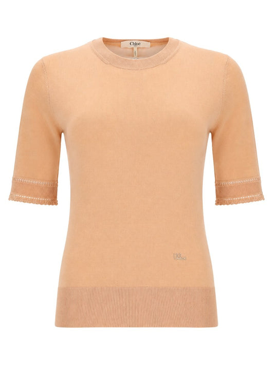 PULLOVER A MANICHE CORTE IN MAGLIA DI LANA