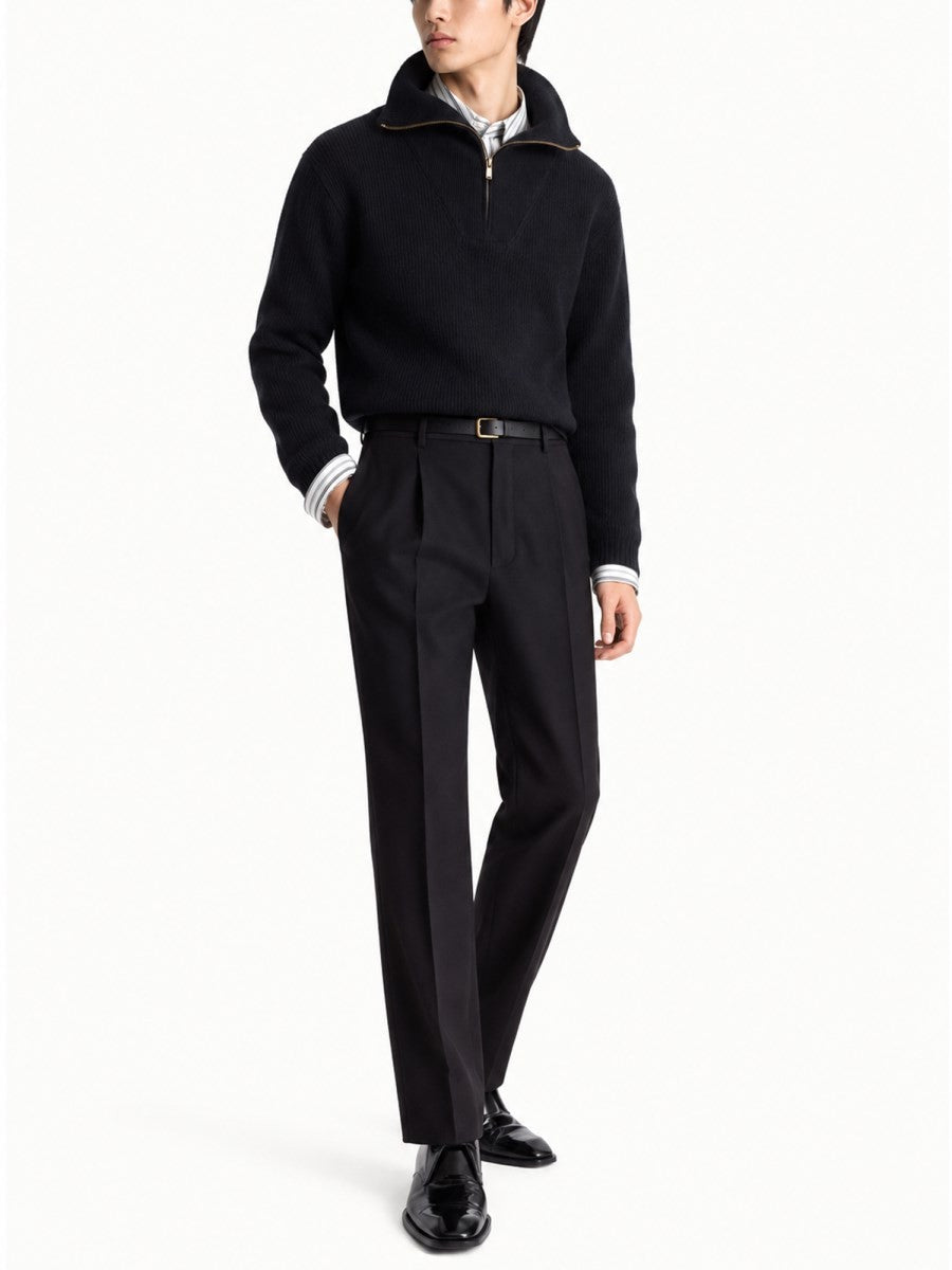Pullover Con Mezza Zip In Lana A Coste