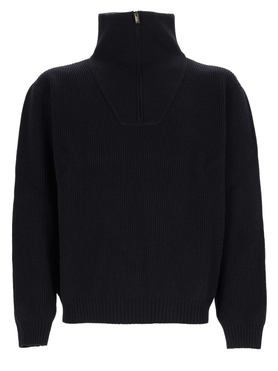 Pullover Con Mezza Zip In Lana A Coste