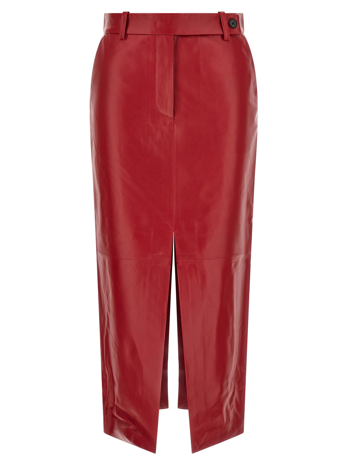 Red leather tailored skirt