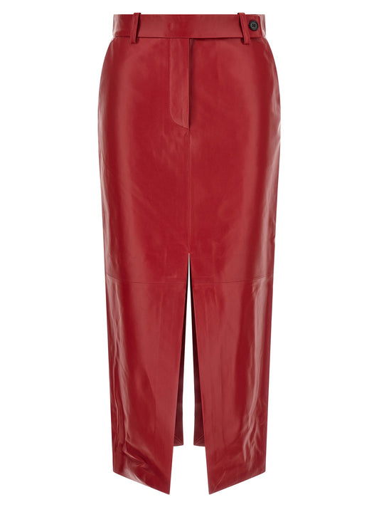 Red leather tailored skirt