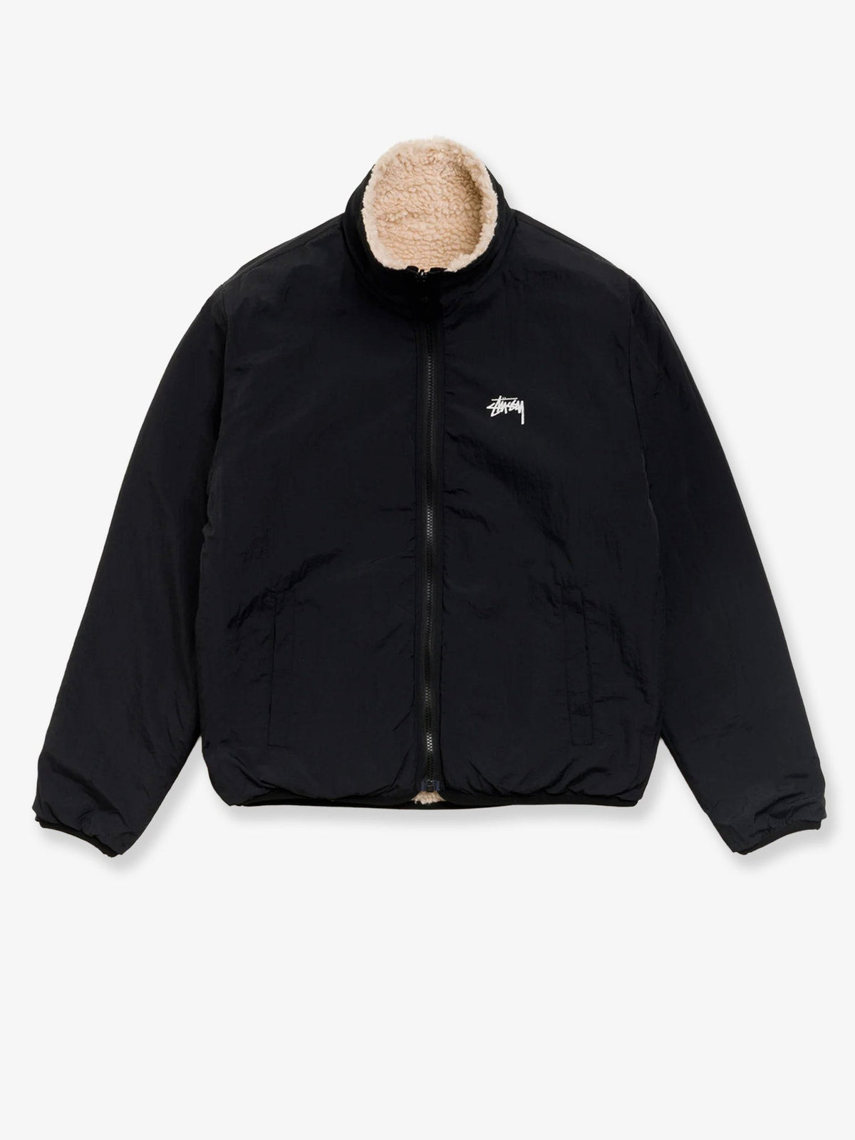 Reversible sherpa and nylon jacket