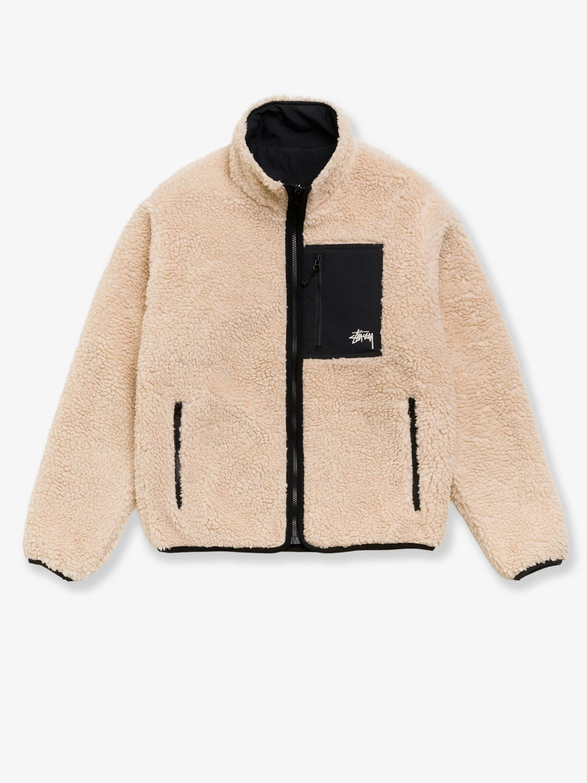 Reversible sherpa and nylon jacket