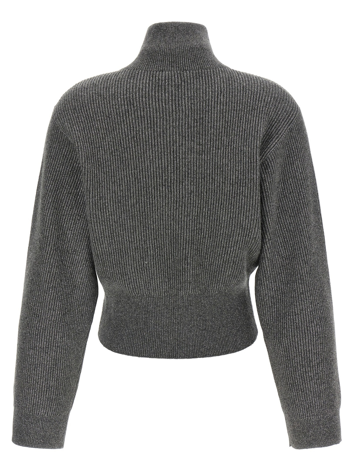 Ribbed cardigan with leather detail