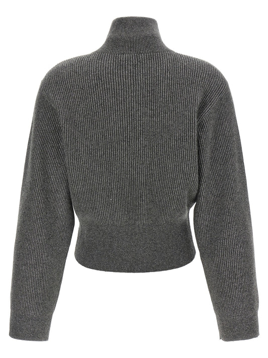 Ribbed cardigan with leather detail