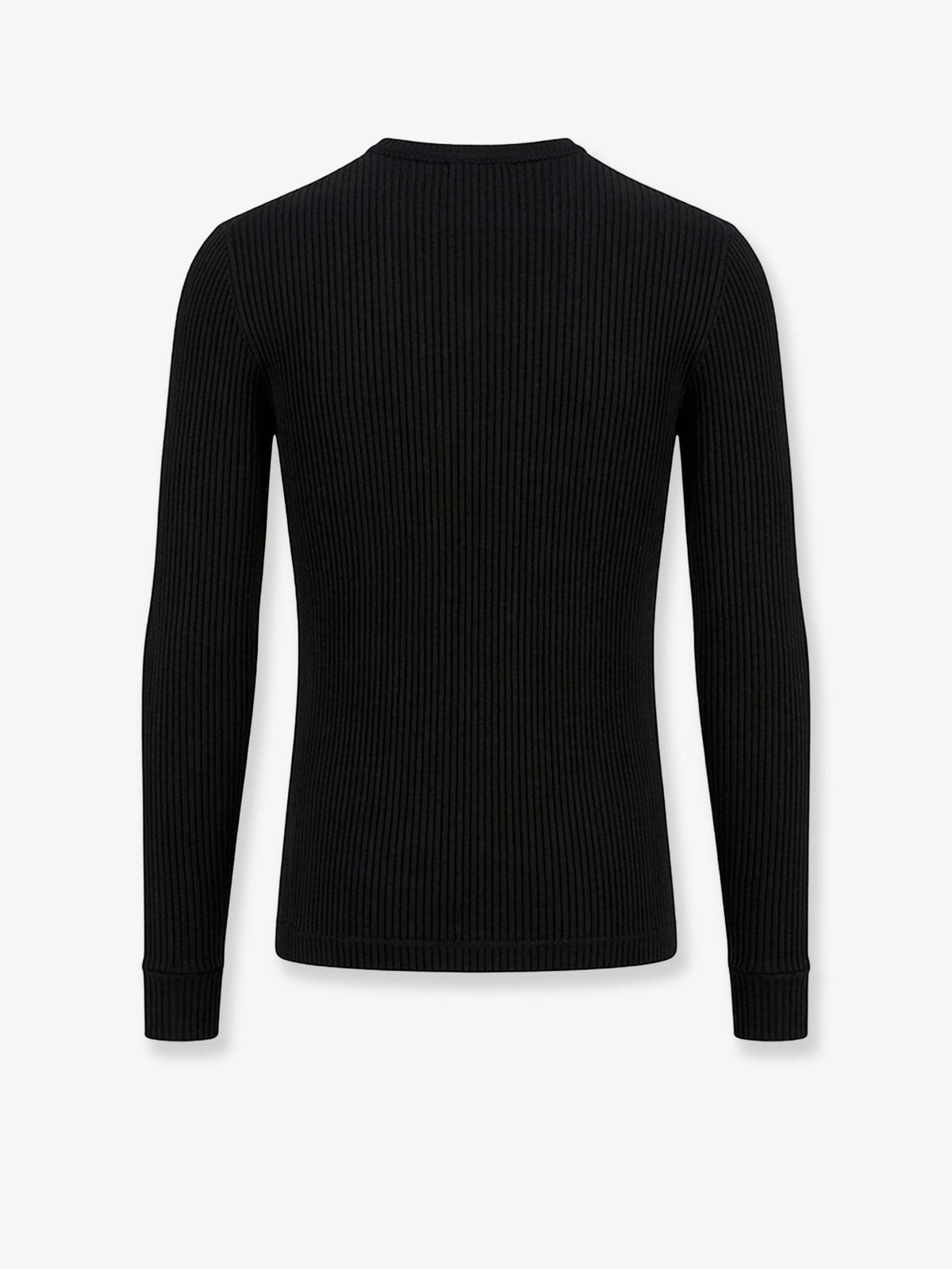 Ribbed cotton sweater with metal logo on the front