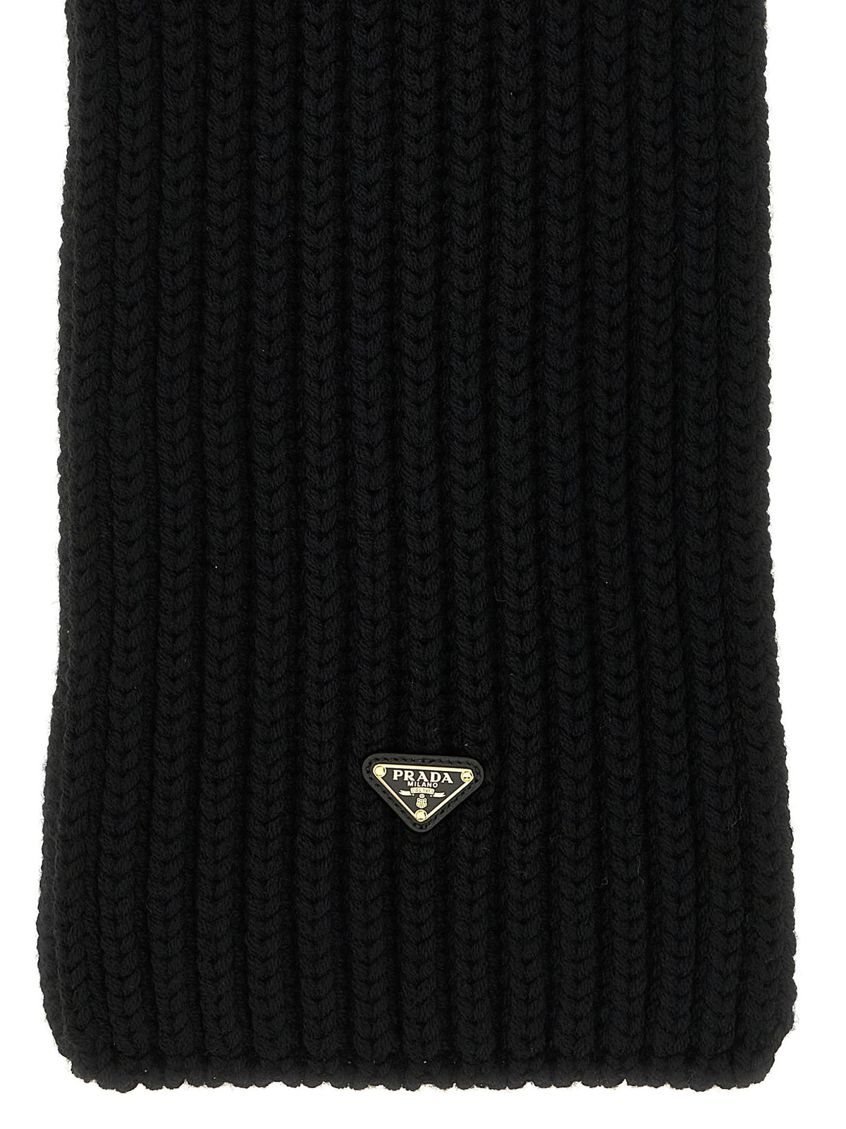 Ribbed wool scarf with logo