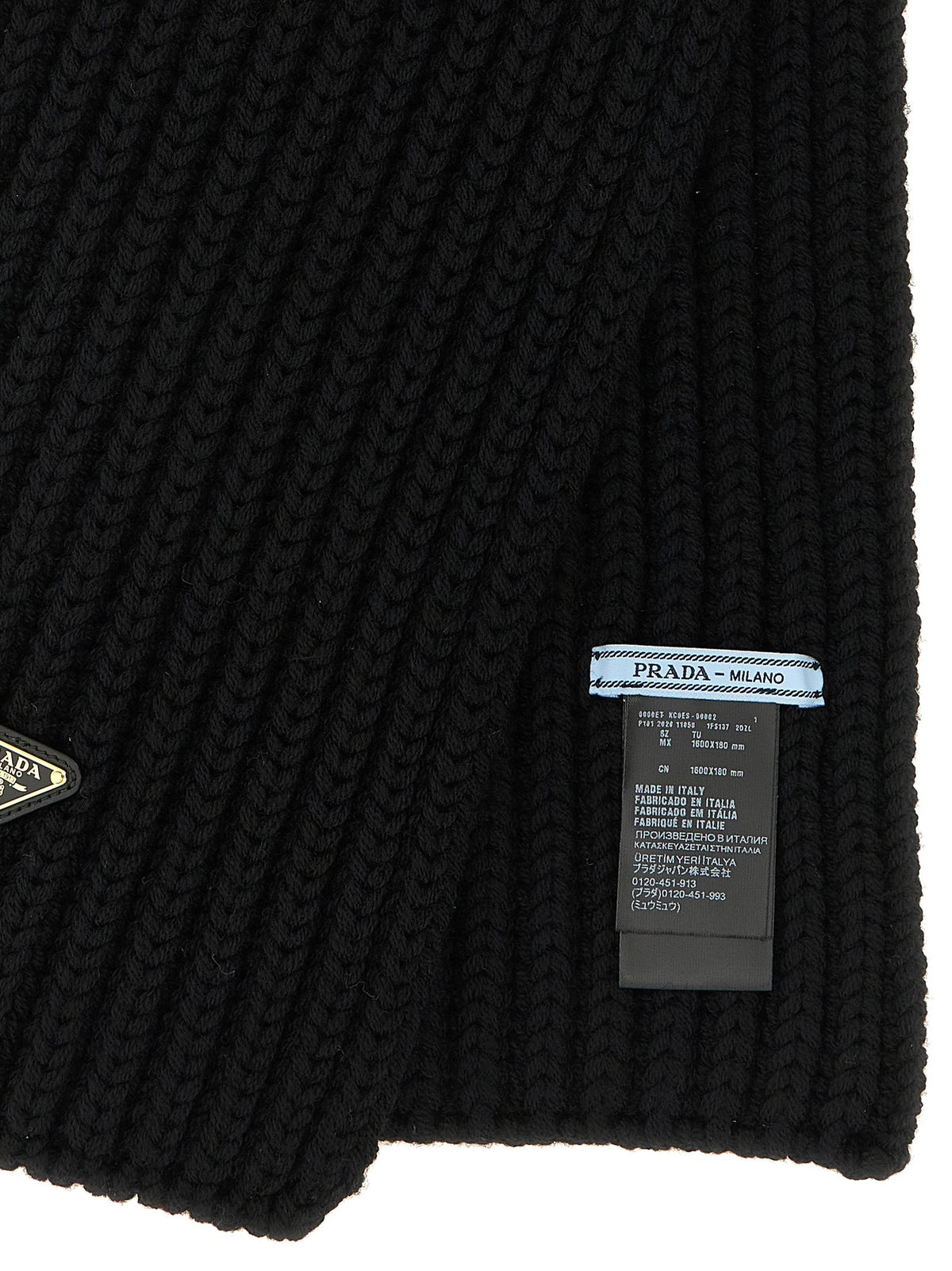 Ribbed wool scarf with logo