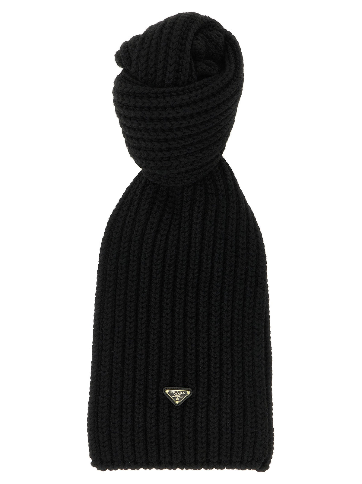 Ribbed wool scarf with logo