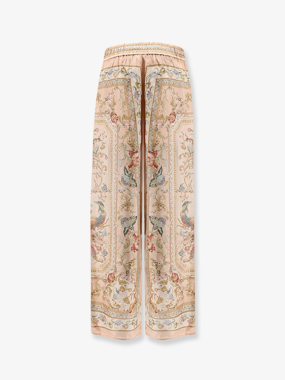 Roselight Silk Trousers with Pink Tapestry Floral Print