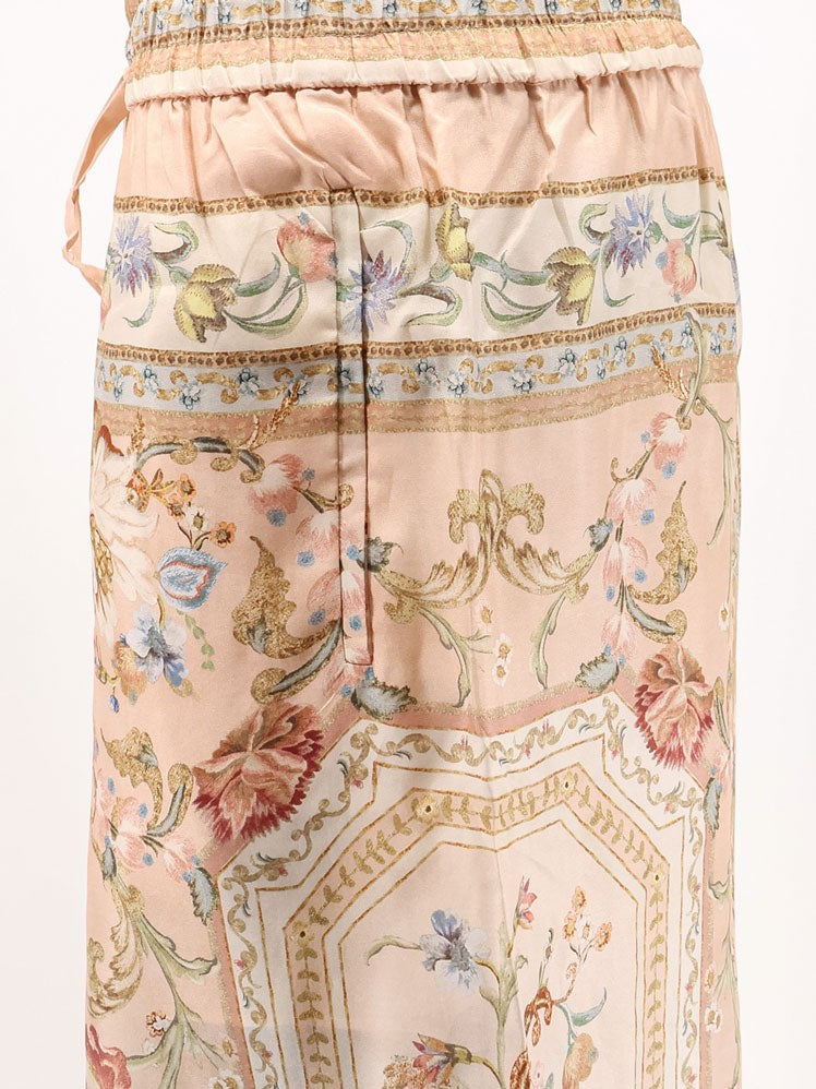 Roselight Silk Trousers with Pink Tapestry Floral Print