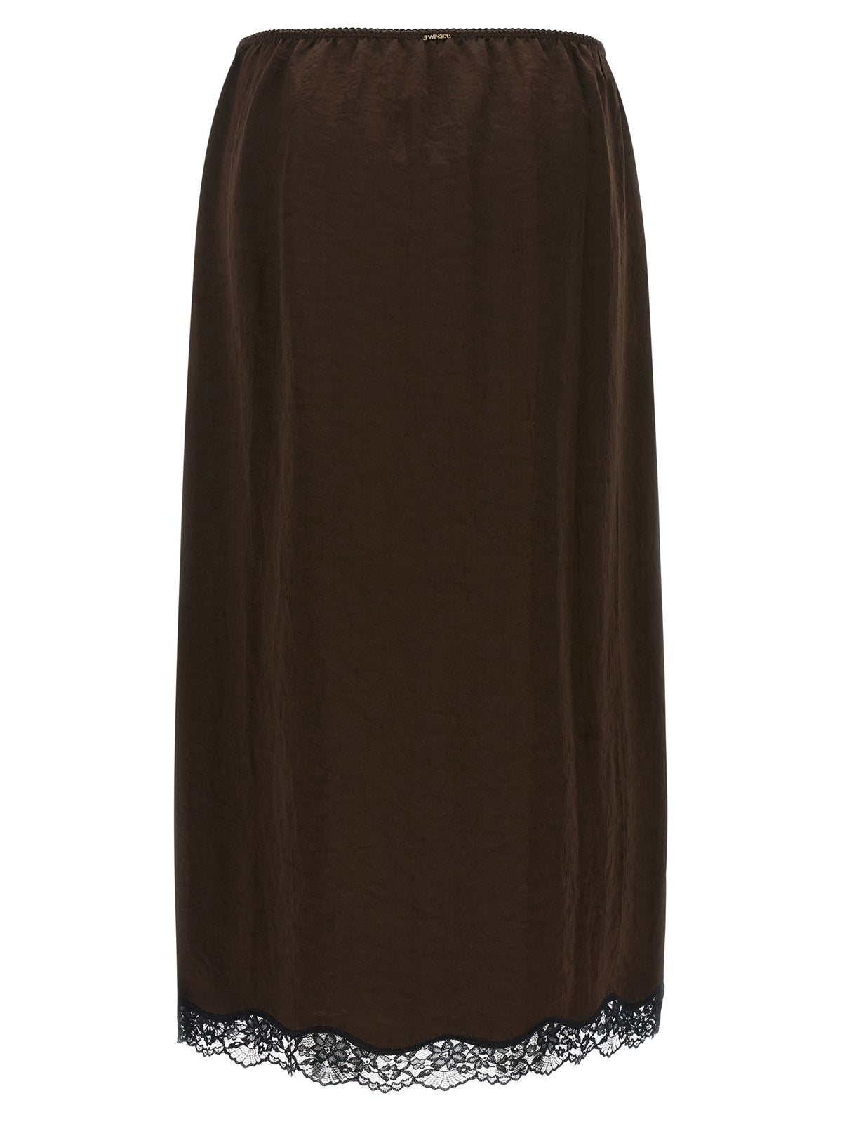 Satin froissé and lace skirt