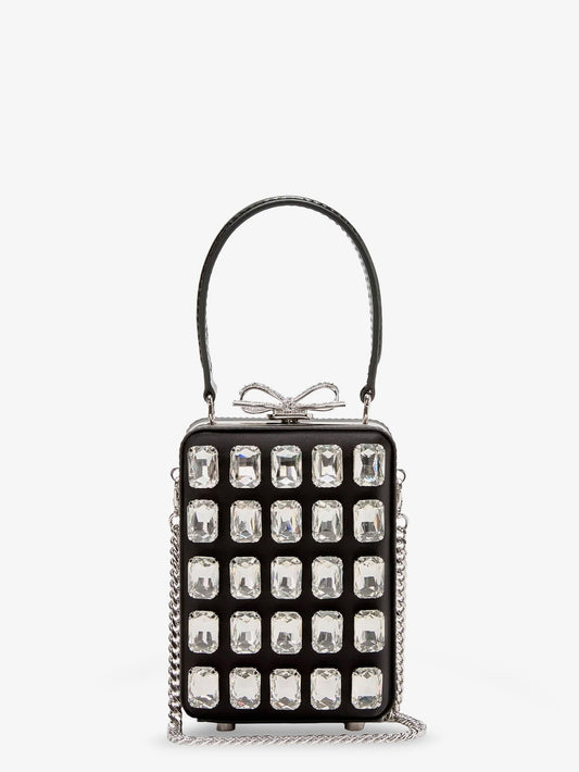 Satin shoulder bag with crystals